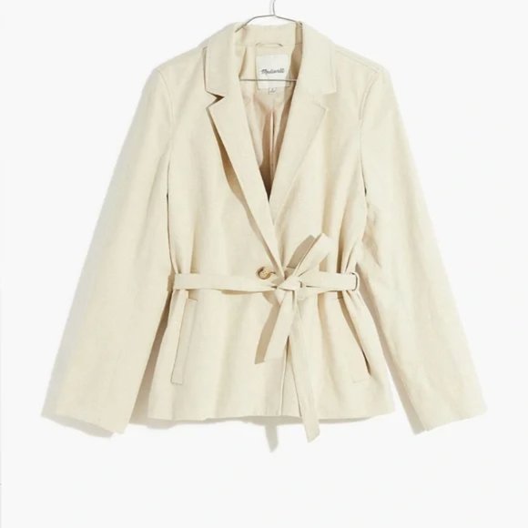 MADEWELL Cotton Linen Belted Blazer in Oat - Picture 1 of 9